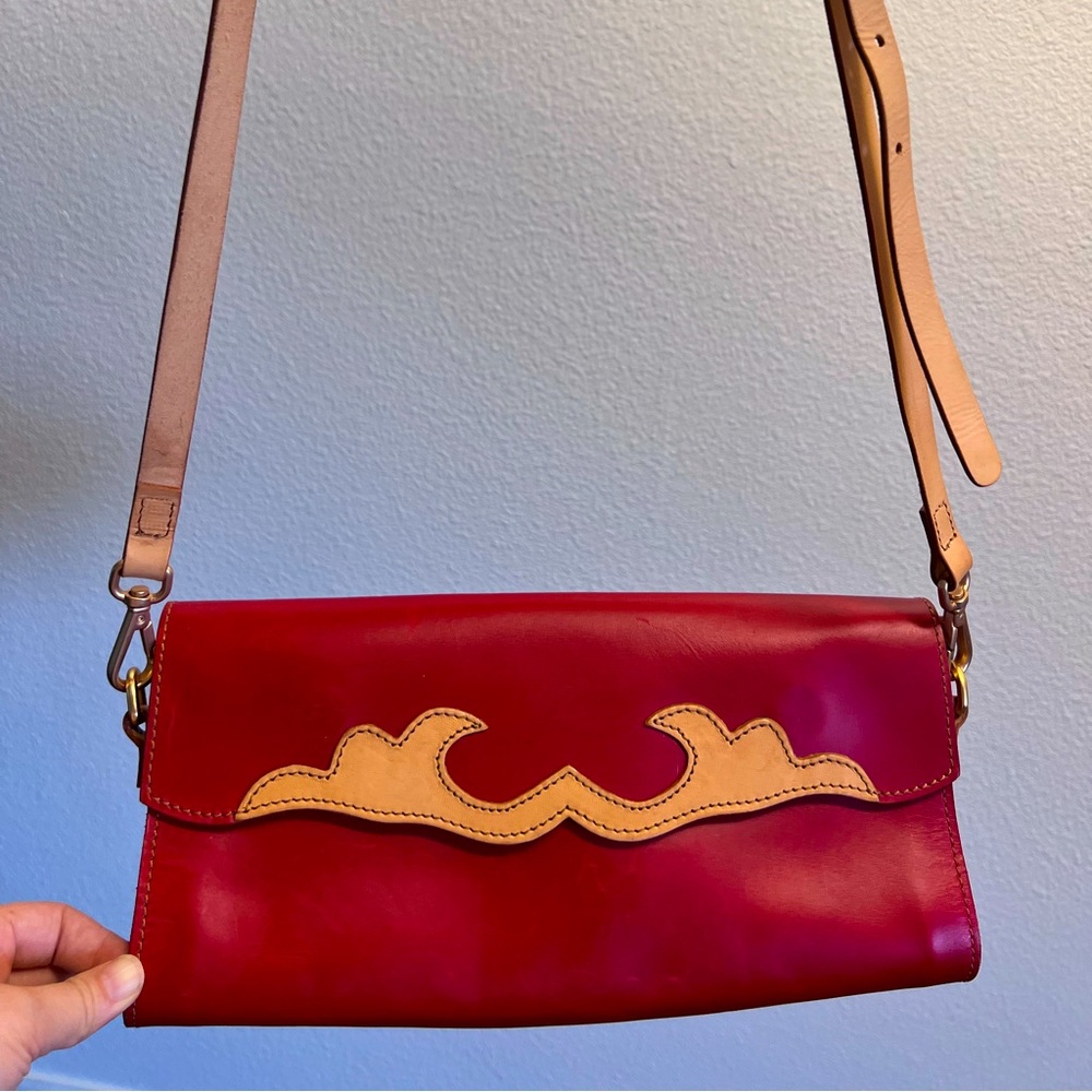 Gorgeous red leather clutch and cross body bag. Western cowgirl style.